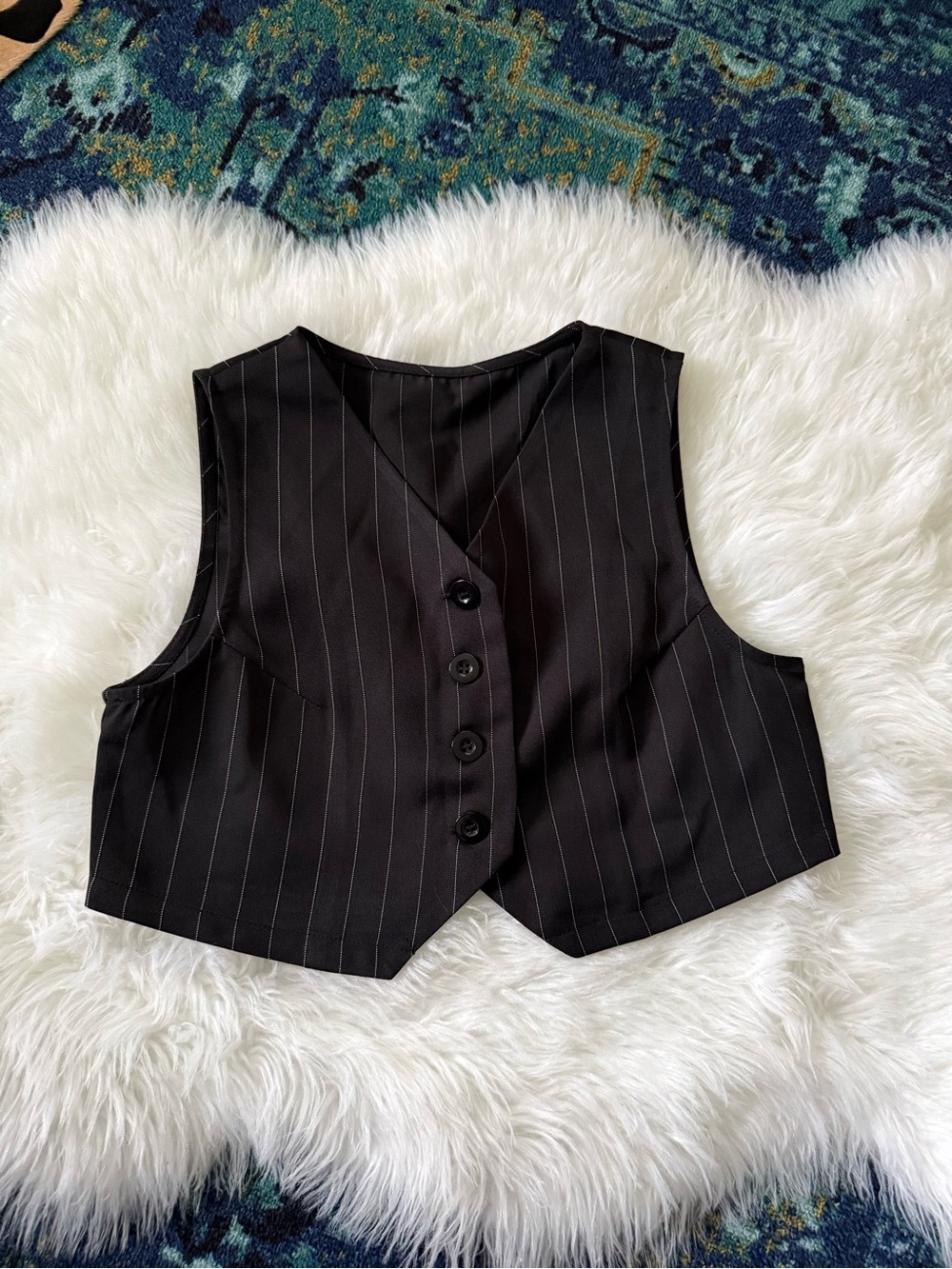 Commense Black Pinstripe Women's Vest - Tailored Button-Front Waistcoat